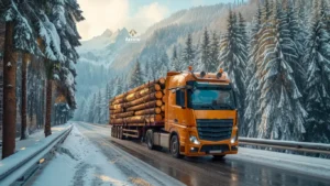 Truck going through the road full of snow